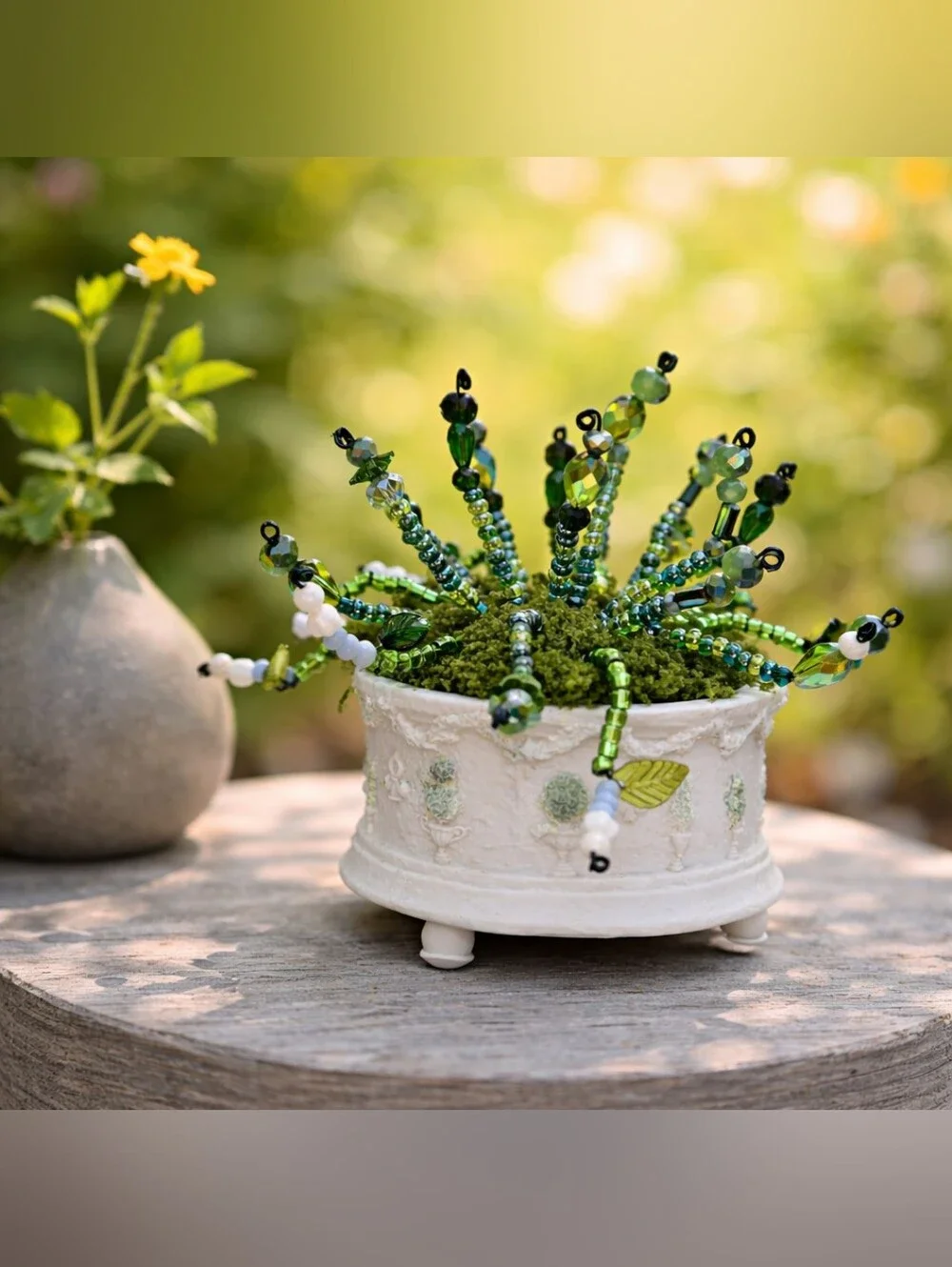 Handmade green beaded